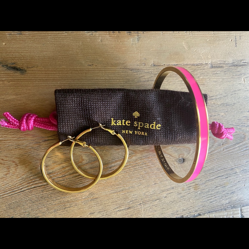 Hot Pink Ks Gold Bracelet And Gold Earrings